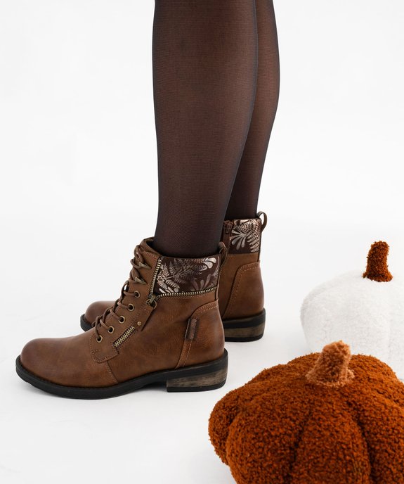 Boots femme à lacets avec col fantaisie et zip  vue1 - EMILIA ROSA - GEMO