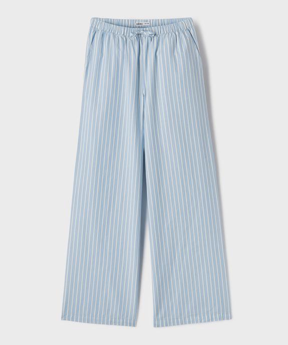 Pantalon large en coton rayé à taille élastiquée fille vue1 - GEMO (JUNIOR) - GEMO