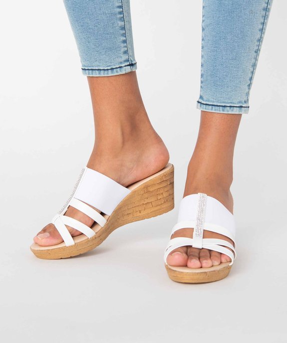 Mules femme unies à talon compensé et bride strass vue1 - GEMO(URBAIN) - GEMO