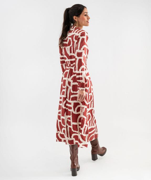 Robe chemise longue à manches longues en satin imprimé femme vue3 - GEMO(FEMME PAP) - GEMO