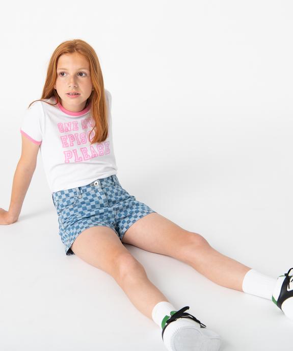 Short en jean fille motif damier vue1 - GEMO (JUNIOR) - GEMO