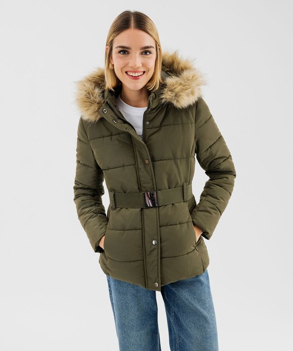Blouson matelassé avec capuche à bord amovible et ceinture femme vue7 - GEMO(FEMME PAP) - GEMO