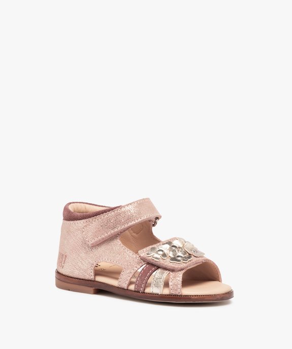 Sandales bébé fille à brides scratch et fleurs en cuir – NA! vue2 - NA! - GEMO