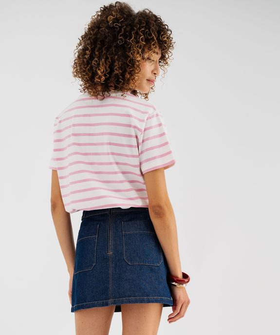 Tee-shirt manches courtes en jersey rayé motif ourson femme - LuluCastagnette vue3 - LULU CASTAGNETTE GEMO FOR GOOD - GEMO