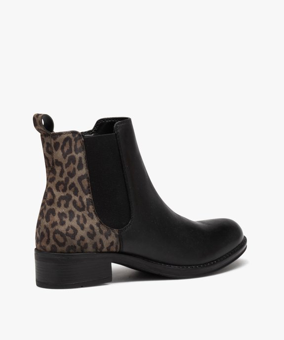 Bottines femme à talon dessus en cuir bicolore imprimé léopard  vue4 - GEMO (CASUAL) - GEMO