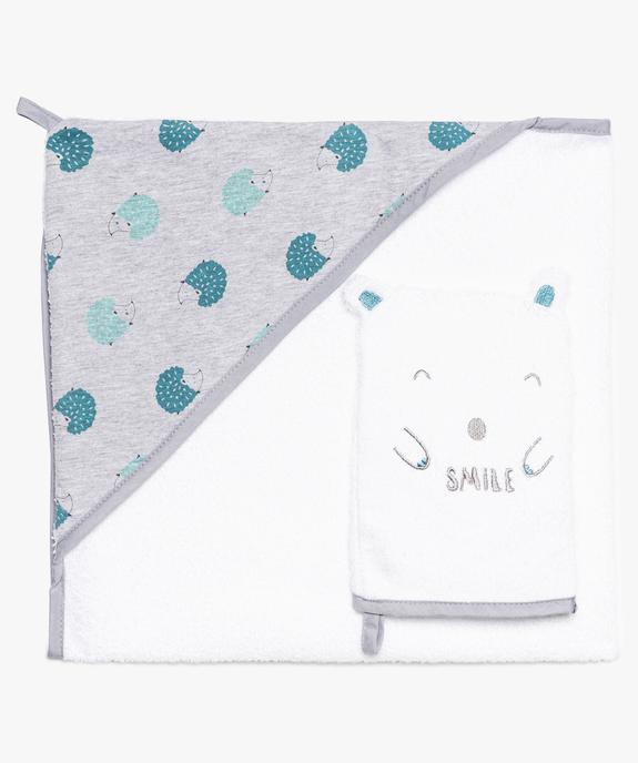 Sortie de bain bébé à capuche imprimée hérisson et gant assorti vue1 - GEMO(BB COUCHE) - GEMO