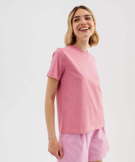 Tee-shirt manches courtes et col rond uni en coton résistant femme vue1 - GEMO(FEMME PAP) - GEMO