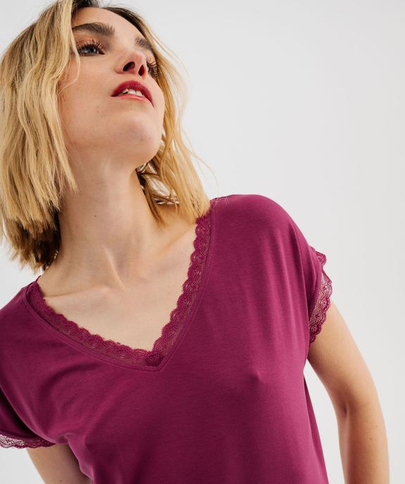 Tee-shirt à manches courtes et col V en dentelle coupe loose femme vue2 - GEMO 4G FEMME - GEMO