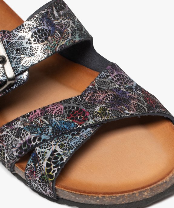 Mules plates avec brides scintillantes en cuir femme vue7 - PIU NATURA - GEMO