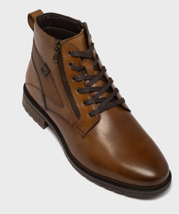 Boots en cuir à lacets et zip homme  -Tanéo vue5 - TANEO - GEMO