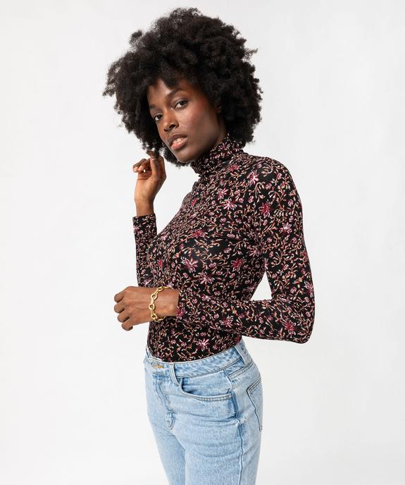 Tee-shirt manches longues et col roulé imprimé femme vue1 - GEMO 4G FEMME - GEMO