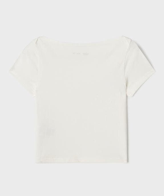 Tee-shirt manches courtes et col bateau coupe courte fille vue3 - GEMO 4G FILLE - GEMO