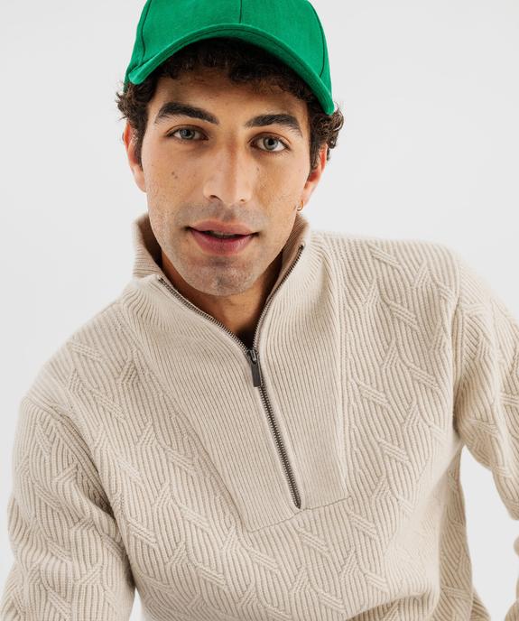 Pull en maille fantaisie avec col zippé homme vue2 - GEMO (HOMME) - GEMO