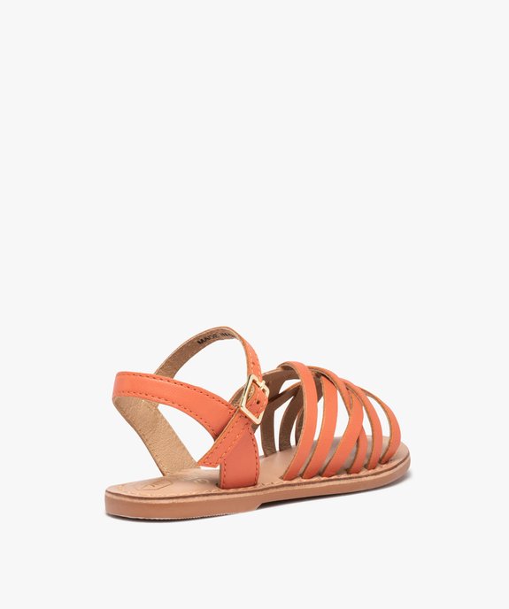 Sandales fille unies à fines brides entrelacées en cuir vue4 - GEMO (ENFANT) - GEMO