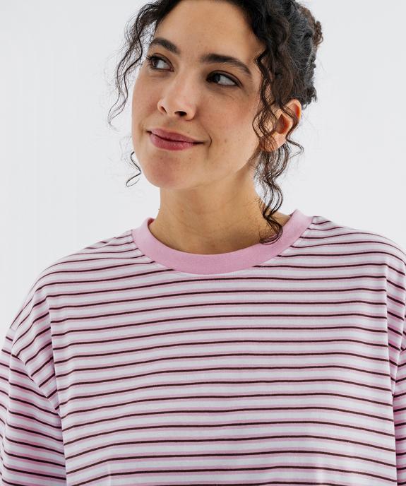 Tee-shirt manches courtes coupe large en jersey de coton rayé femme vue2 - GEMO 4G FEMME - GEMO