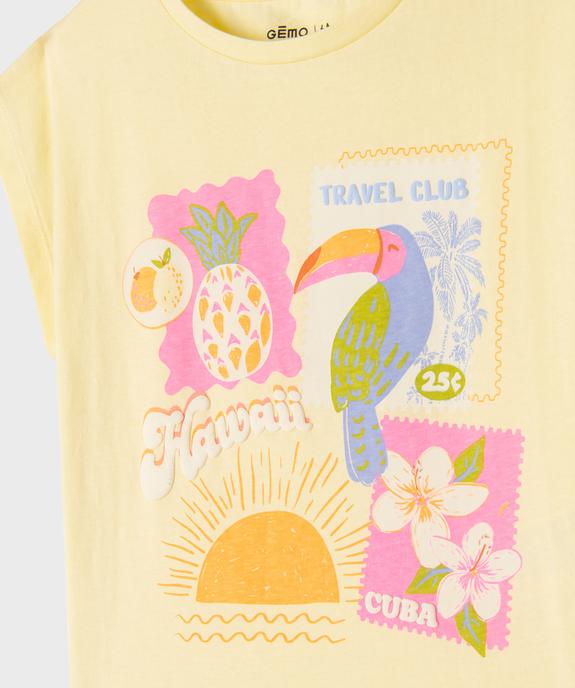 Tee-shirt manches courtes coupe oversize à motif fille vue2 - GEMO 4G FILLE - GEMO
