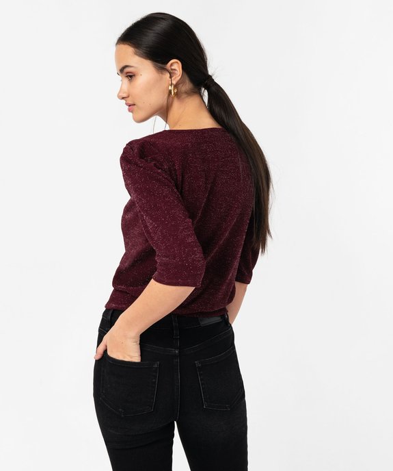 Tee-shirt à col V pailleté avec manches 3/4 femme vue3 - GEMO(FEMME PAP) - GEMO