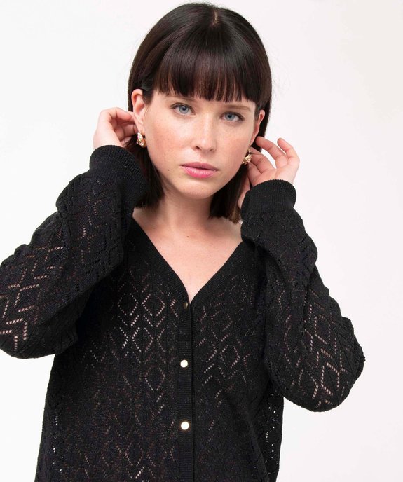 Gilet femme en maille ajourée incrustée de fil pailleté vue2 - GEMO(FEMME PAP) - GEMO