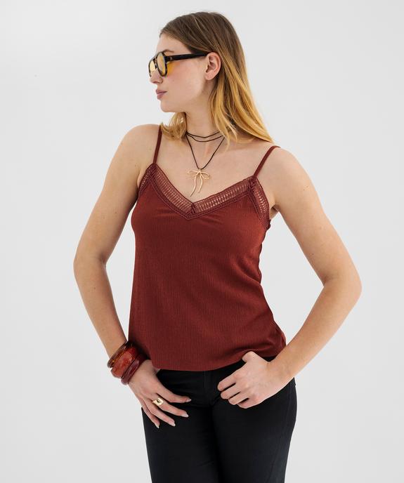 Débardeur à fines bretelles en maille texturée et broderies femme vue1 - GEMO 4G FEMME - GEMO