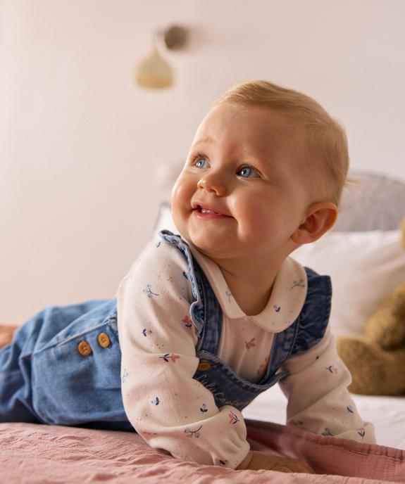 Ensemble 2 pièces salopette en jean + body manches longues col Claudine bébé fille vue1 - LULUCASTAGNETTE - GEMO