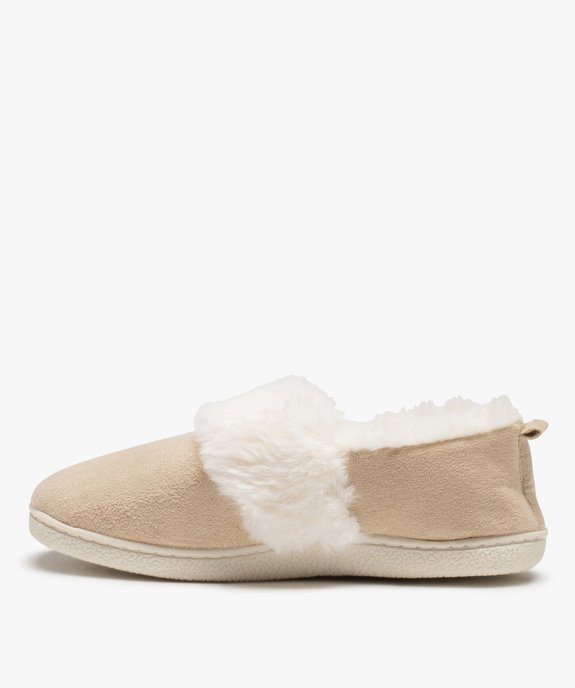 Chaussons femme fourrés dessus en suédine unie vue3 - GEMO(HOMWR FEM) - GEMO