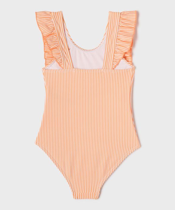Maillot de bain 1 pièce en matière gaufrée, rayée, à volants fille - LuluCastagnette vue3 - LULUCASTAGNETTE - GEMO