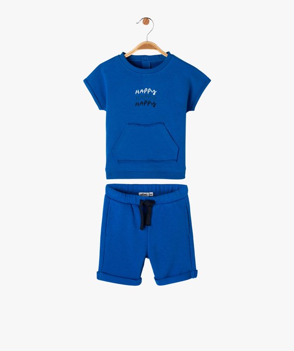 Ensemble short et tee-shirt bleu molleton été bébé - GEMO