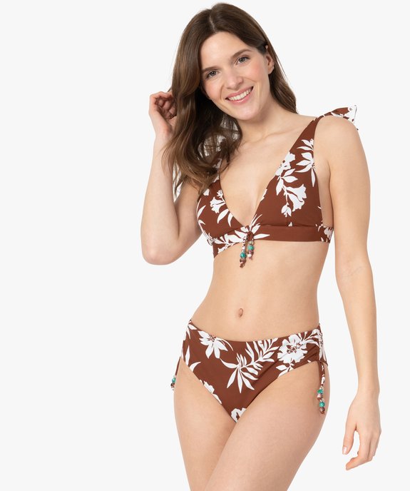 Bas de maillot de bain femme à motifs fleuris forme tanga vue3 - GEMO (PLAGE) - GEMO