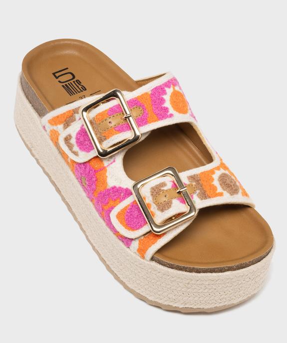 Mules à double bride brodées sur semelle plateforme femme - 5 Miles vue5 - 5 MILES - GEMO