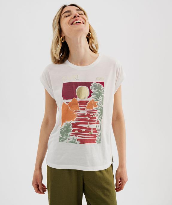 Tee-shirt à manches courtes avec motif fleuri femme vue1 - GEMO 4G FEMME - GEMO
