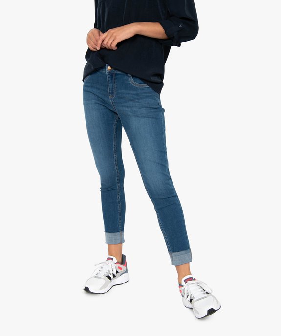 Jean femme en polyester recyclé avec finitions bord-franc vue1 - GEMO 4G FEMME - GEMO