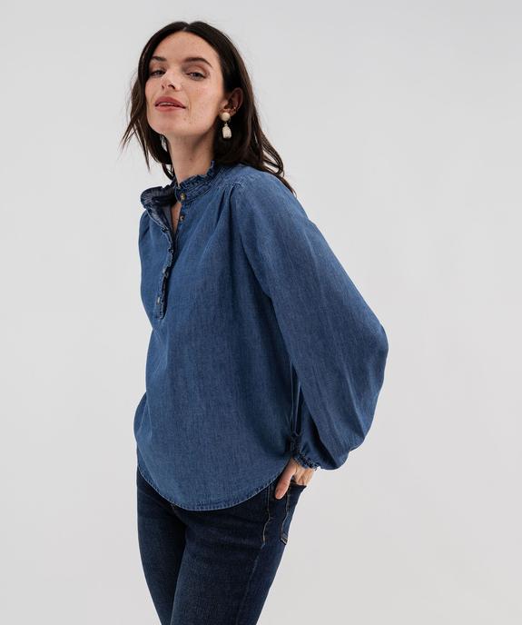Blouse en denim avec fronces femme vue1 - GEMO 4G FEMME - GEMO