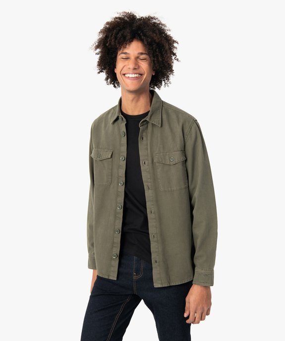 Chemise homme unie en toile denim vue2 - GEMO (HOMME) - GEMO