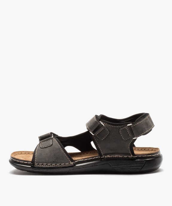 Sandales homme en suédine à brides scratch vue3 - GEMO (CASUAL) - GEMO