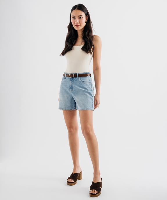 Short en jean large taille haute avec ceinture femme vue4 - GEMO 4G FEMME - GEMO