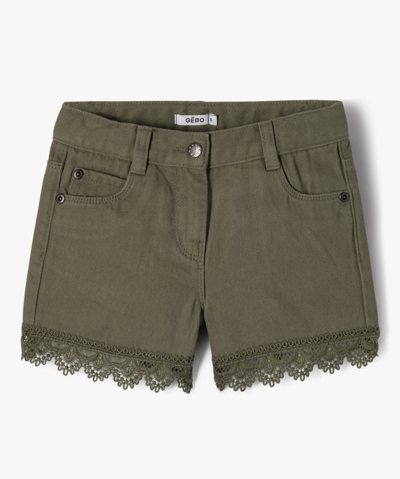 Short en jean coloré avec finition dentelle fille vue1 - GEMO 4G FILLE - GEMO