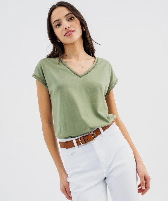 Tee-shirt à manches courtes avec finitions scintillantes femme vue1 - GEMO 4G FEMME - GEMO