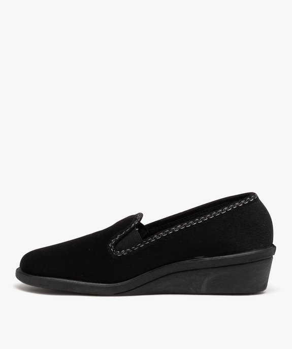 Chaussons femme pantoufles compensées en velours brodé  vue3 - G'FLEX - GEMO