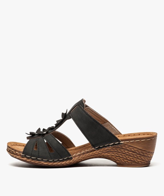 Mules femme confort avec fleurs en relief et bride à scratch vue3 - GEMO (CONFORT) - GEMO