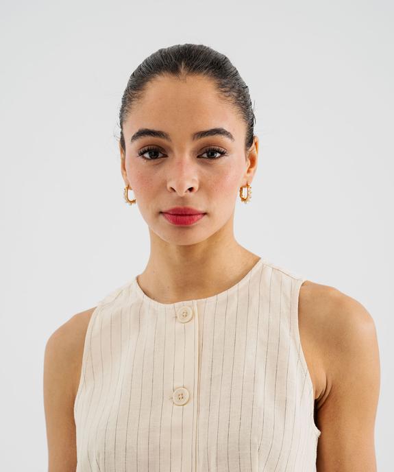 Chemise sans manches à col rond en viscose et lin rayé femme vue2 - GEMO 4G FEMME - GEMO