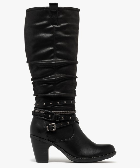Bottes femme à talon carré et tige plissée avec brides fantaisie vue1 - GEMO(URBAIN) - GEMO