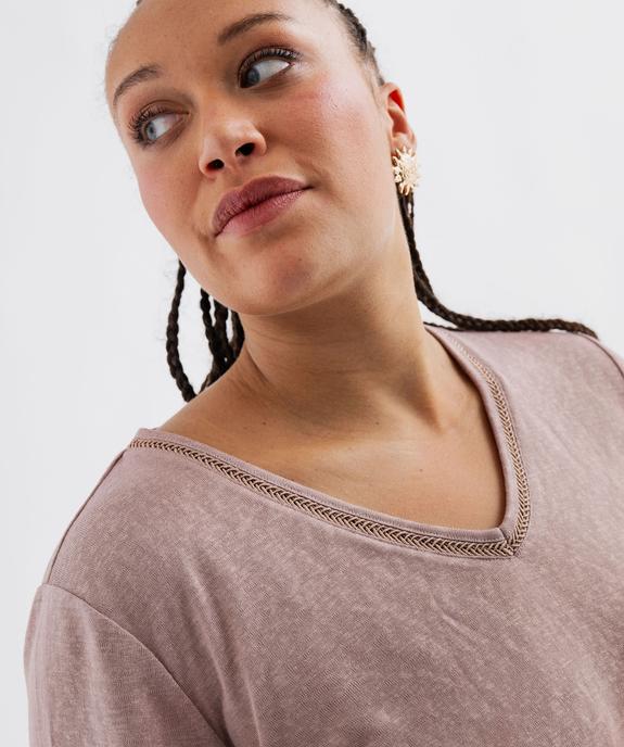 Tee-shirt manches courtes pailleté à col V femme grande taille vue2 - GEMO (G TAILLE) - GEMO