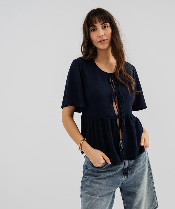 Tee-shirt manches courtes à basque et liens à nouer femme vue1 - GEMO 4G FEMME - GEMO