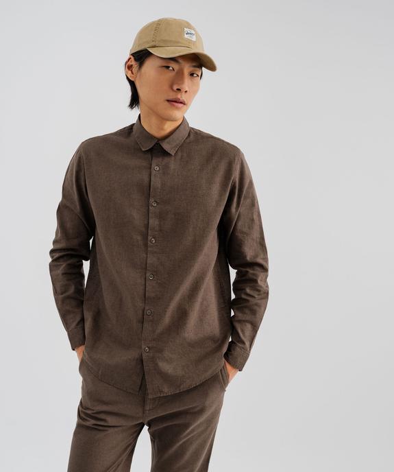 Chemise à manches longues en lin et coton coupe regular homme vue1 - GEMO 4G HOMME - GEMO