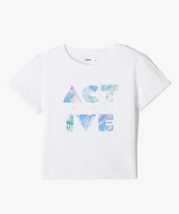 Tee-shirt fille à manches courtes imprimé coupe large et courte vue1 - GEMO (ENFANT) - GEMO