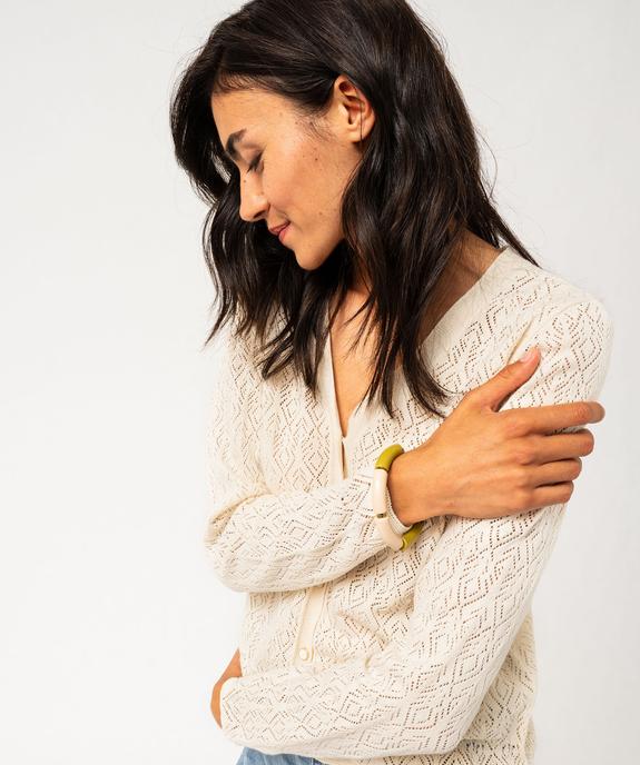 Gilet en fine maille ajourée à boutons fantaisie femme vue2 - GEMO 4G FEMME - GEMO