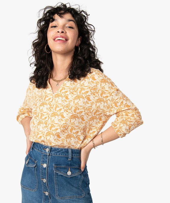 Blouse femme à manches longues à motifs fleuris et rayures pailletées vue1 - GEMO(FEMME PAP) - GEMO
