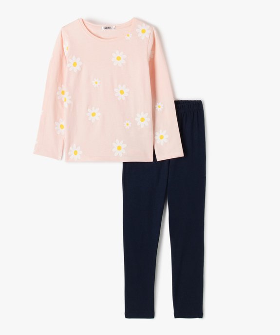 Pyjama fille 2 pièces dépareillées à motifs fleurs vue1 - GEMO (ENFANT) - GEMO