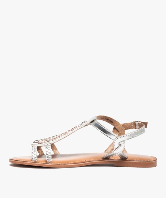 Sandales femme plates ornées de perles et intérieur cuir vue3 - GEMO (CASUAL) - GEMO