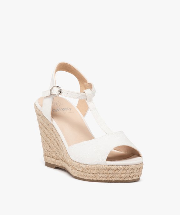Sandales femme compensées avec brides à broderie anglaise vue2 - GEMO(URBAIN) - GEMO